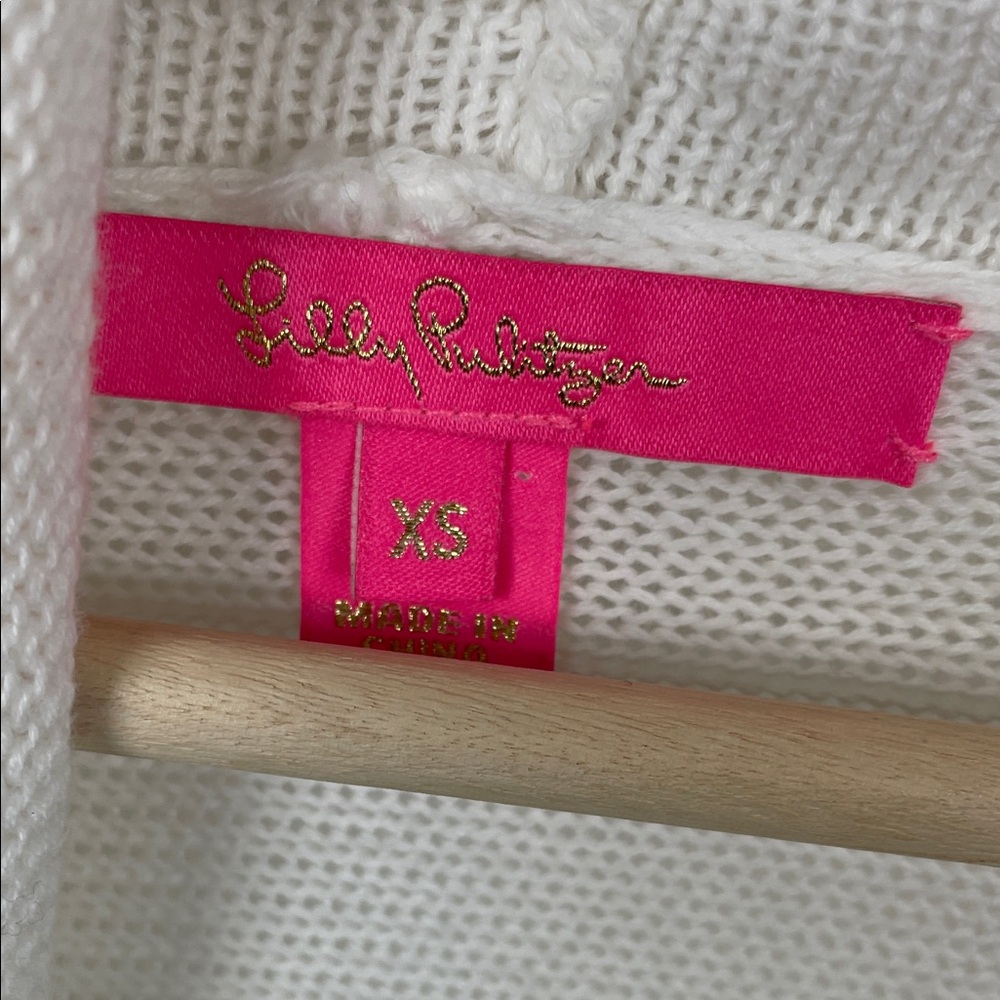 Lilly Pulitzer Tatum Long Sleeve White Women's XS Cardigan Sweater with Fringe - Picture 9 of 9